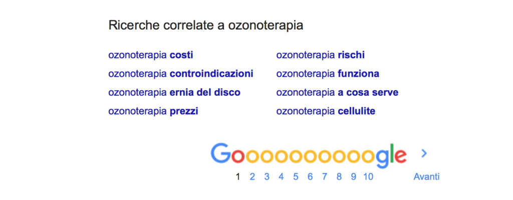 I suggerimenti di google alla ricerca "ozonoterapia"